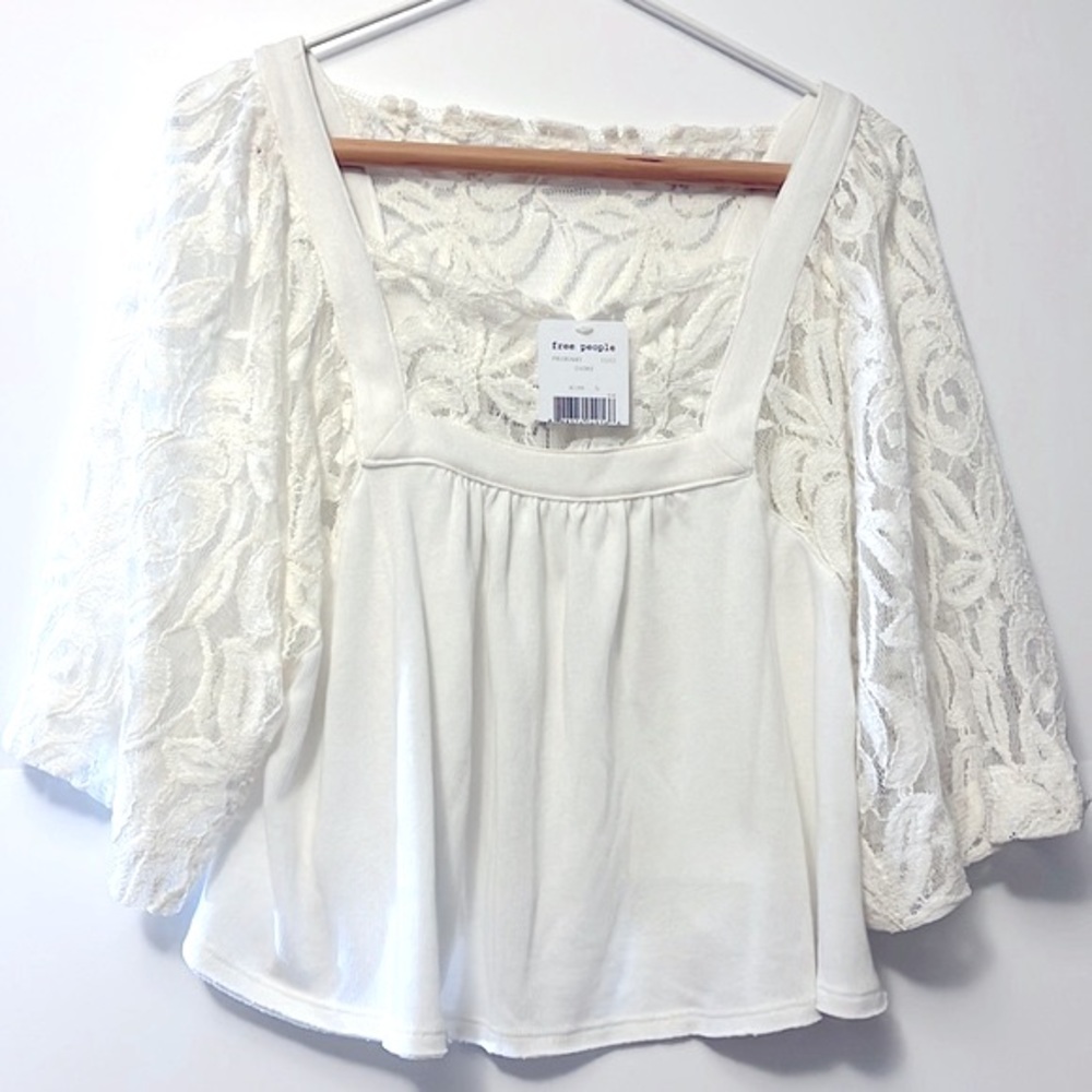 Free People "Catalina" Lace Crop Sleeve Top, size L